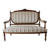 Canapé Louis XV style classique retapissé en tissu rayé beige