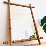Fake bamboo wooden mirror 85 x 65 cm