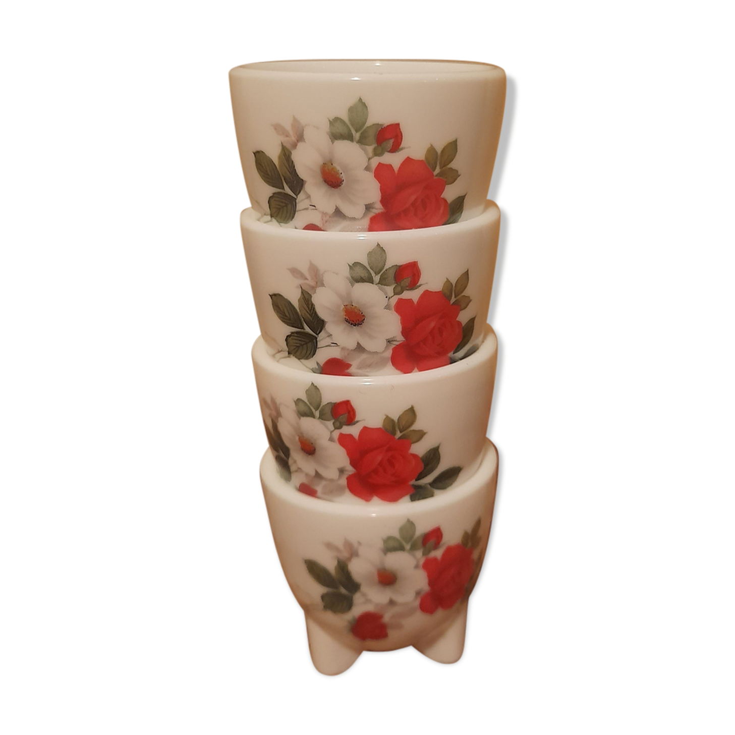4 coquetiers décor floral, Arcopal, années 70s