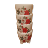 4 coquetiers floral decoration, Arcopal, 70s