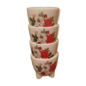 4 coquetiers floral decoration, Arcopal, 70s