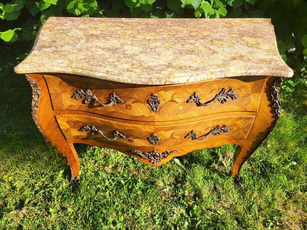Louis XV marquetry commode with marble top - Very beautiful antique piece