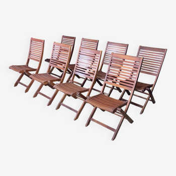 Set of 8 folding wooden patio chairs