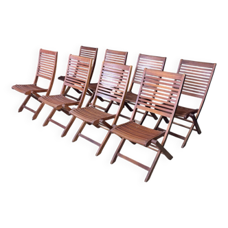 Set of 8 folding wooden patio chairs