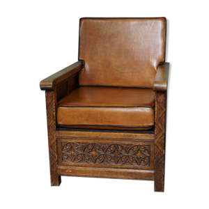 Antique armchair in sheep leather,