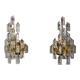 Pair of oscar torlasco wall lamps, triedri glass, italy, 1970