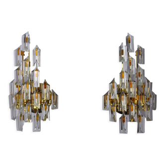 Paire d'appliques oscar torlasco, verre triedri, italie, 1970