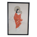 Peinture japonaise gouache sur soie, 1930