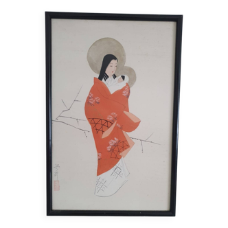 Peinture japonaise gouache sur soie, 1930