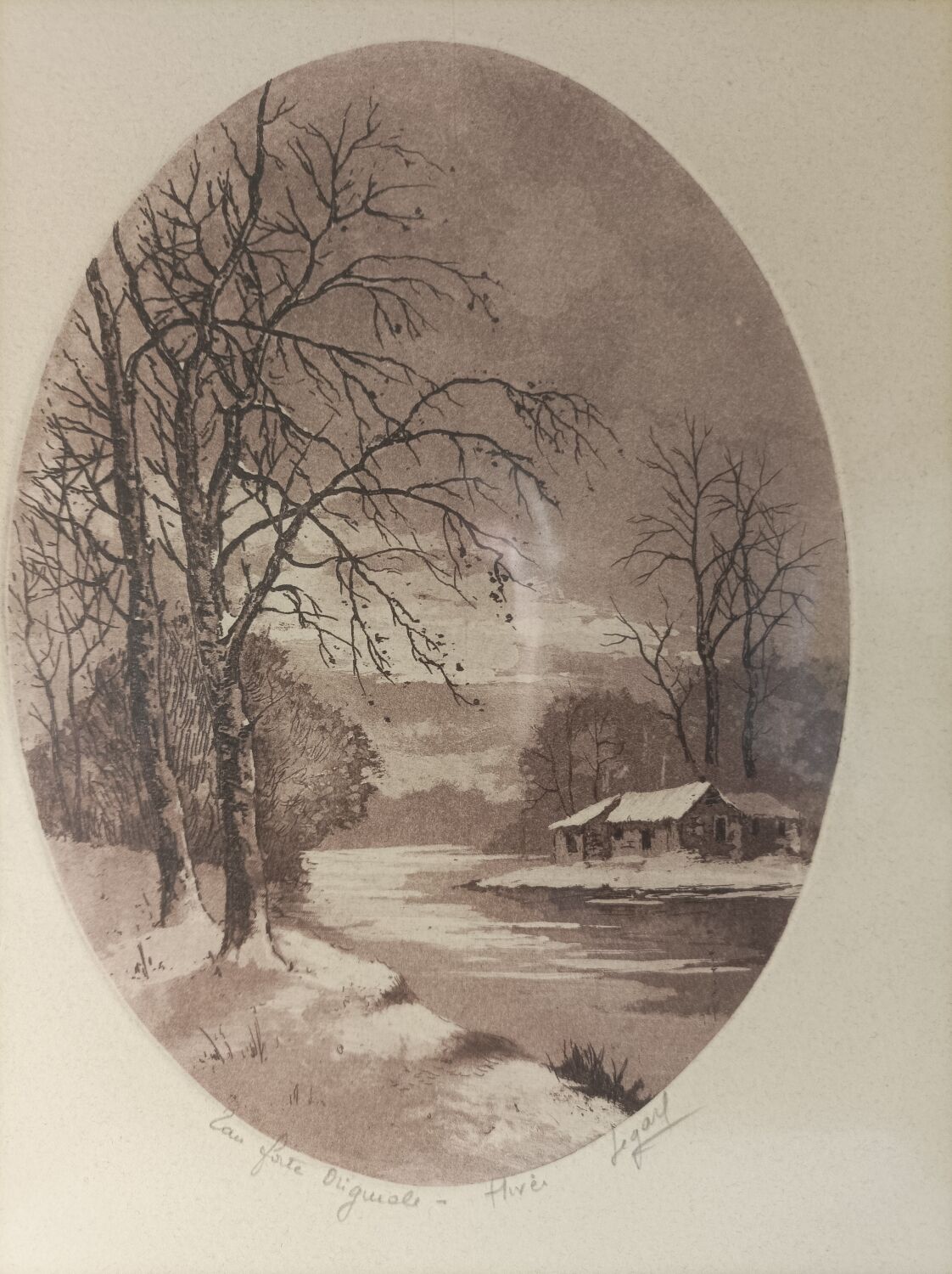 Original etching painting, Winter, signed Legay, XX th