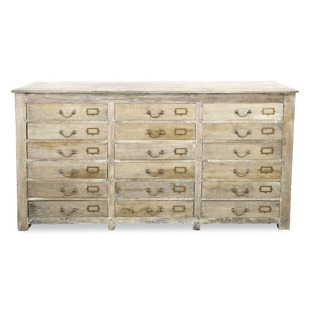 Old wooden sideboard with 18 drawers