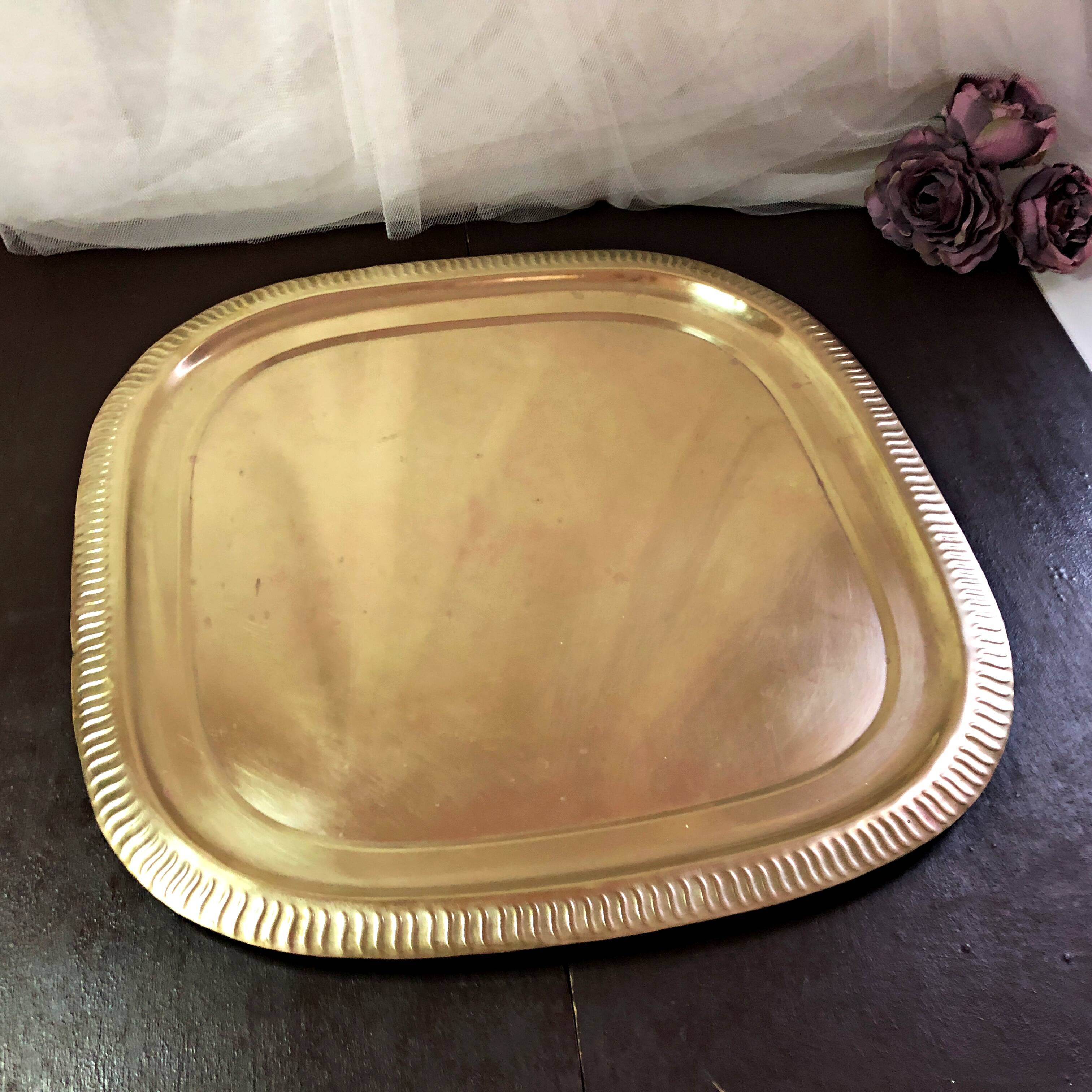 Large gilded copper serving tray early 20th century