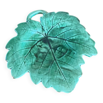 Plat feuille de vigne en barbotine de Sarreguemines