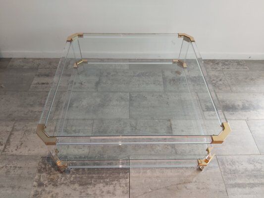 Vintage glass and brass coffee table by Charles & Hollis Jones, 1970s