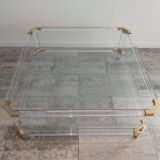 Table basse vintage en verre et laiton par Charles & Hollis Jones, 1970s