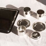 Silver-plated metal coffee service with a grape design.