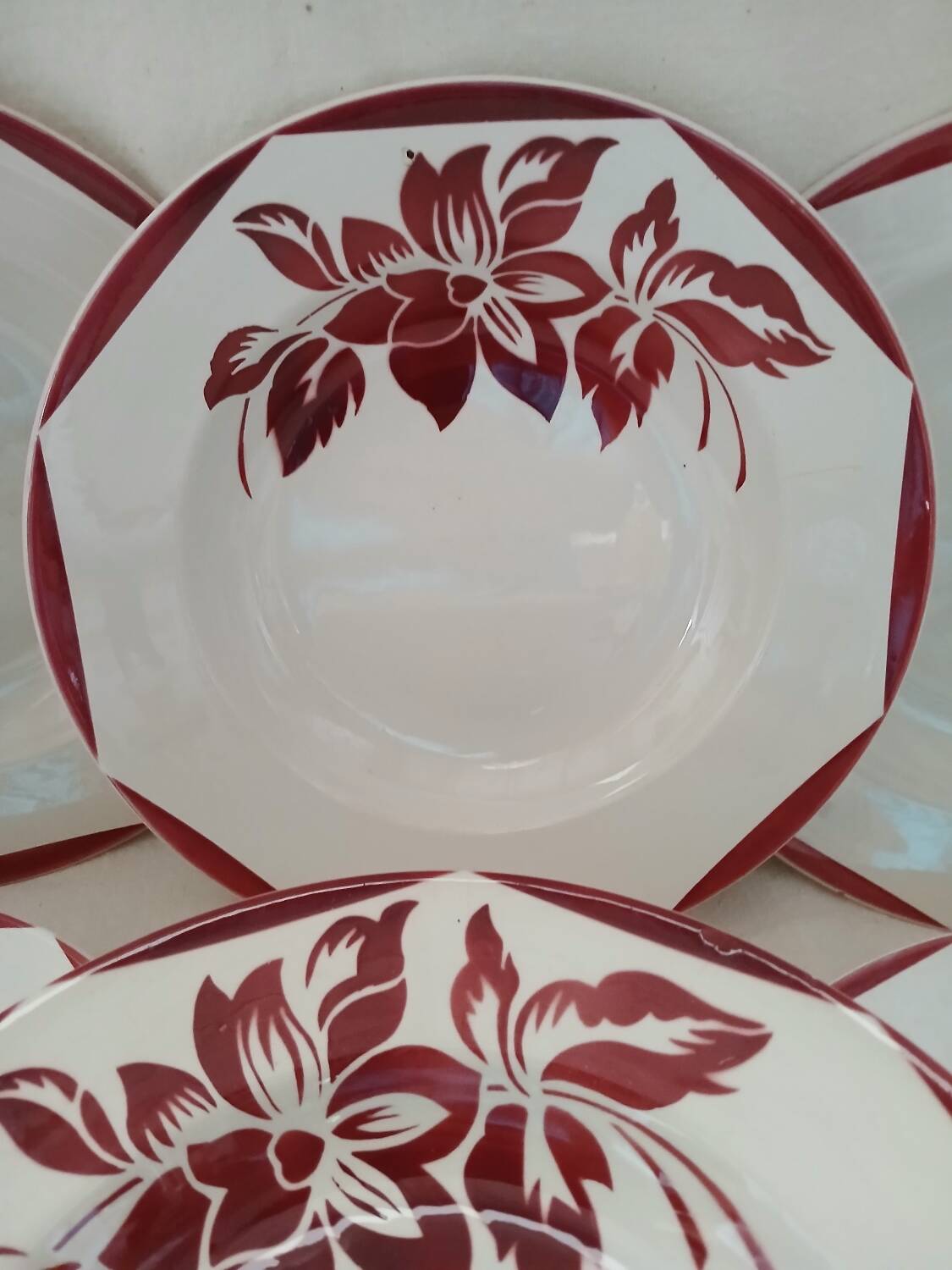 6 antique soup plates from Digoin and Sarreguemines