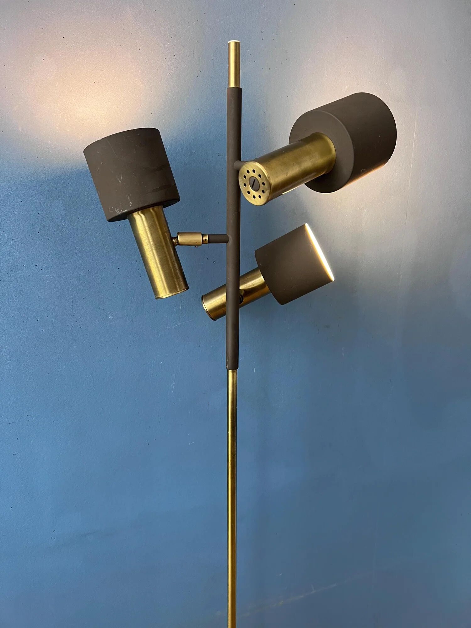 Vintage Dijkstra Space Age floor lamp, brown and chrome floor light