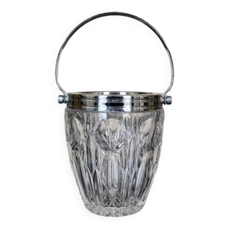 Glass and metal ice cube bucket - vintage table accessory - aperitif