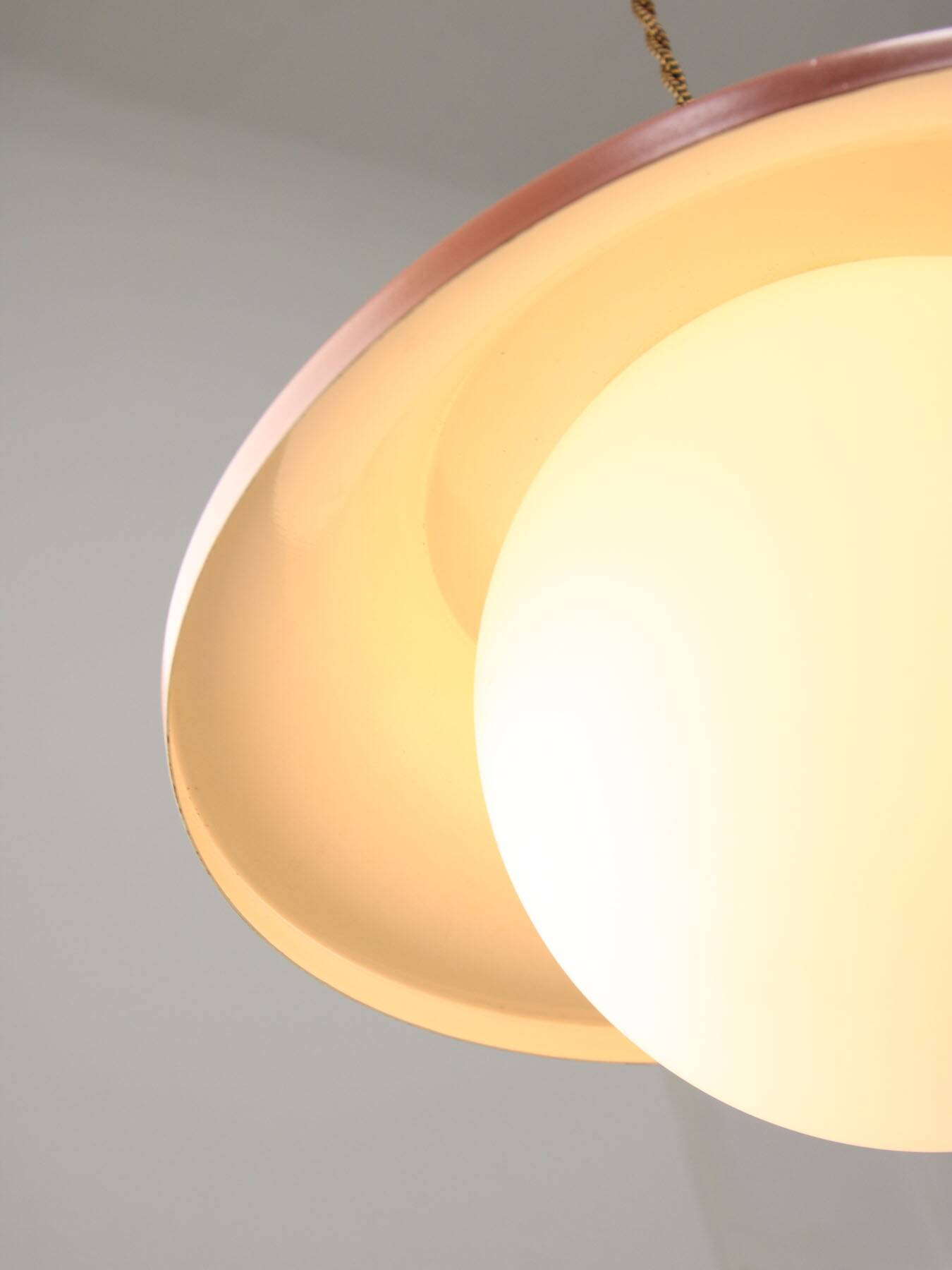 Mid-Century Italian Pink Metal and Brass Pendant Lamp