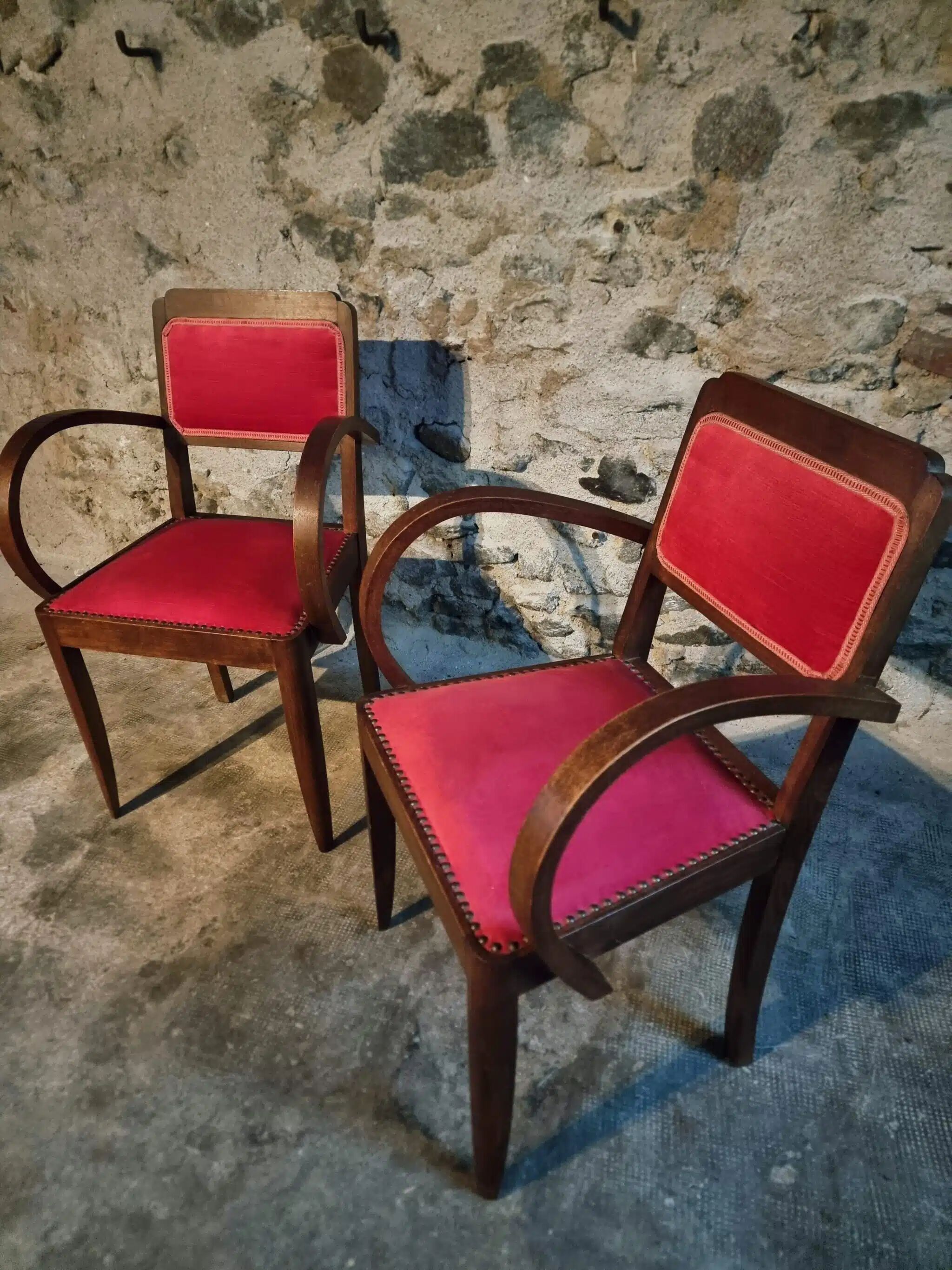 Pair of French Art Deco armchairs in beech, 1930s
