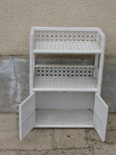 Library, small furniture, rattan, Wicker, woven white, vintage 1970