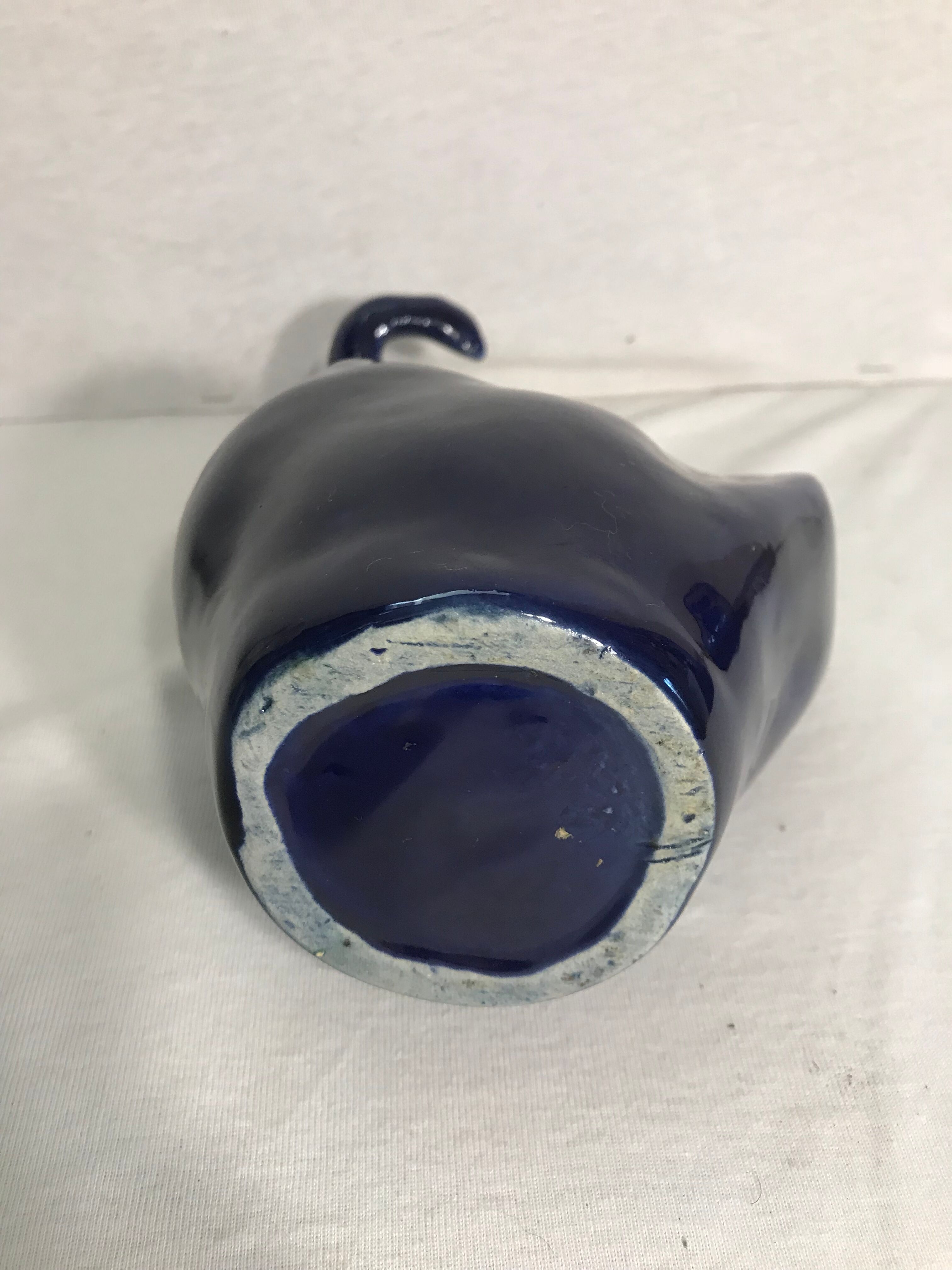 Old form Swan enameled ceramic Vase blue Decoration Vintage