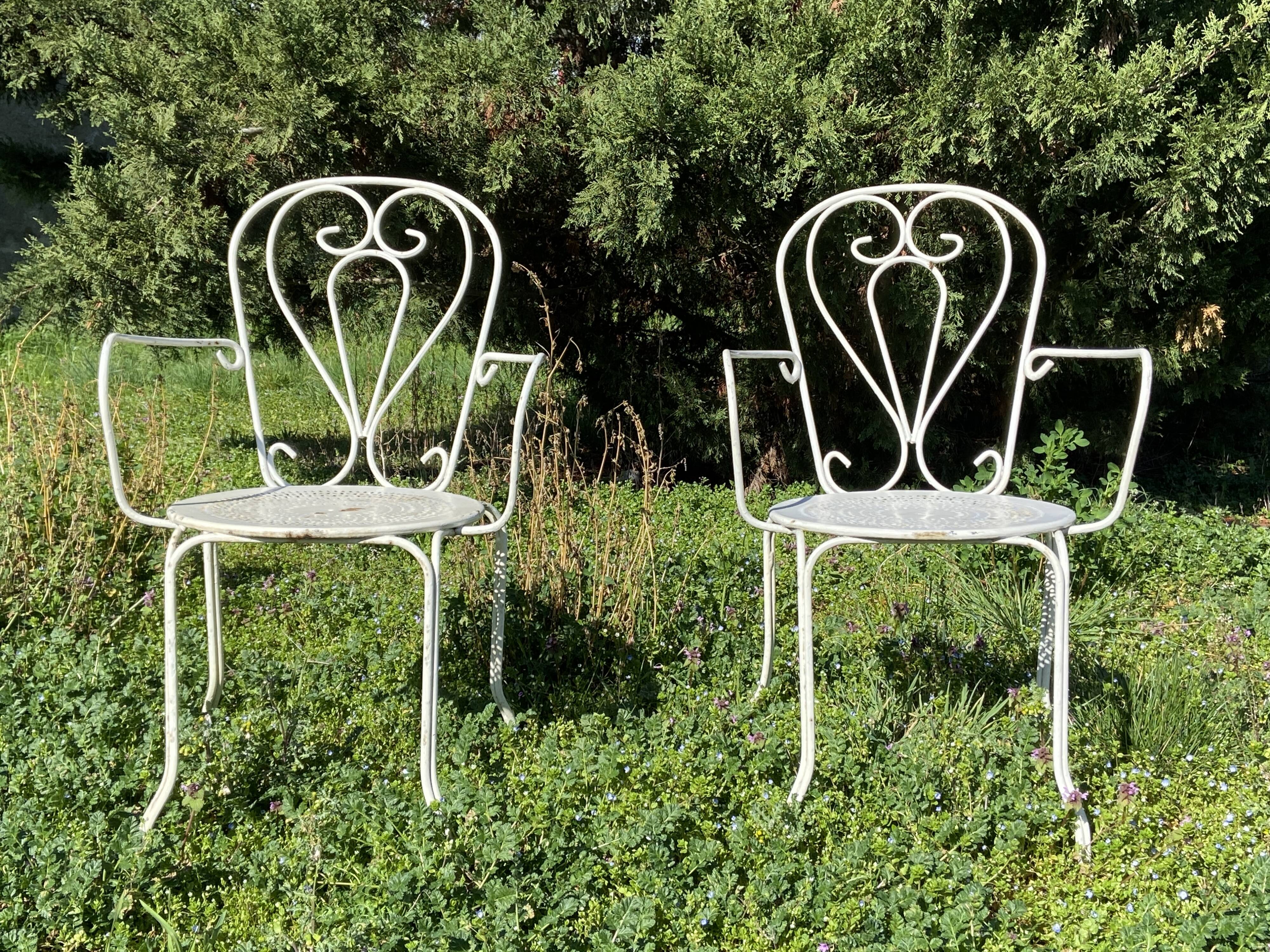 Pair of armchairs wrought iron garden chairs French iron armchairs 1950