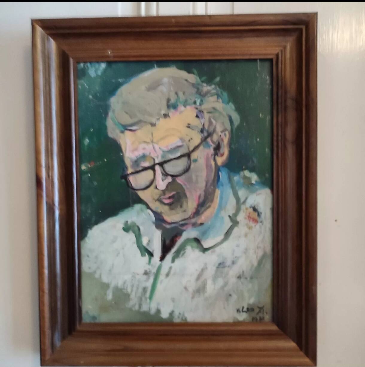 Gouache on framed cardboard "Old man with glasses", V. Lod (20th century)