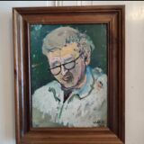 Gouache on framed cardboard "Old man with glasses", V. Lod (20th century)