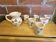 Old Service Juice Jug + 6 White Ceramic Glasses with Flower Wine Decor