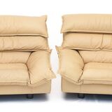 Duo of leather armchairs by Bernard Massot, 1970