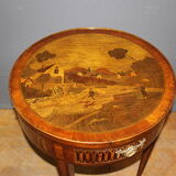 Louis xvi style hot water bottle table in marquetry around 1900