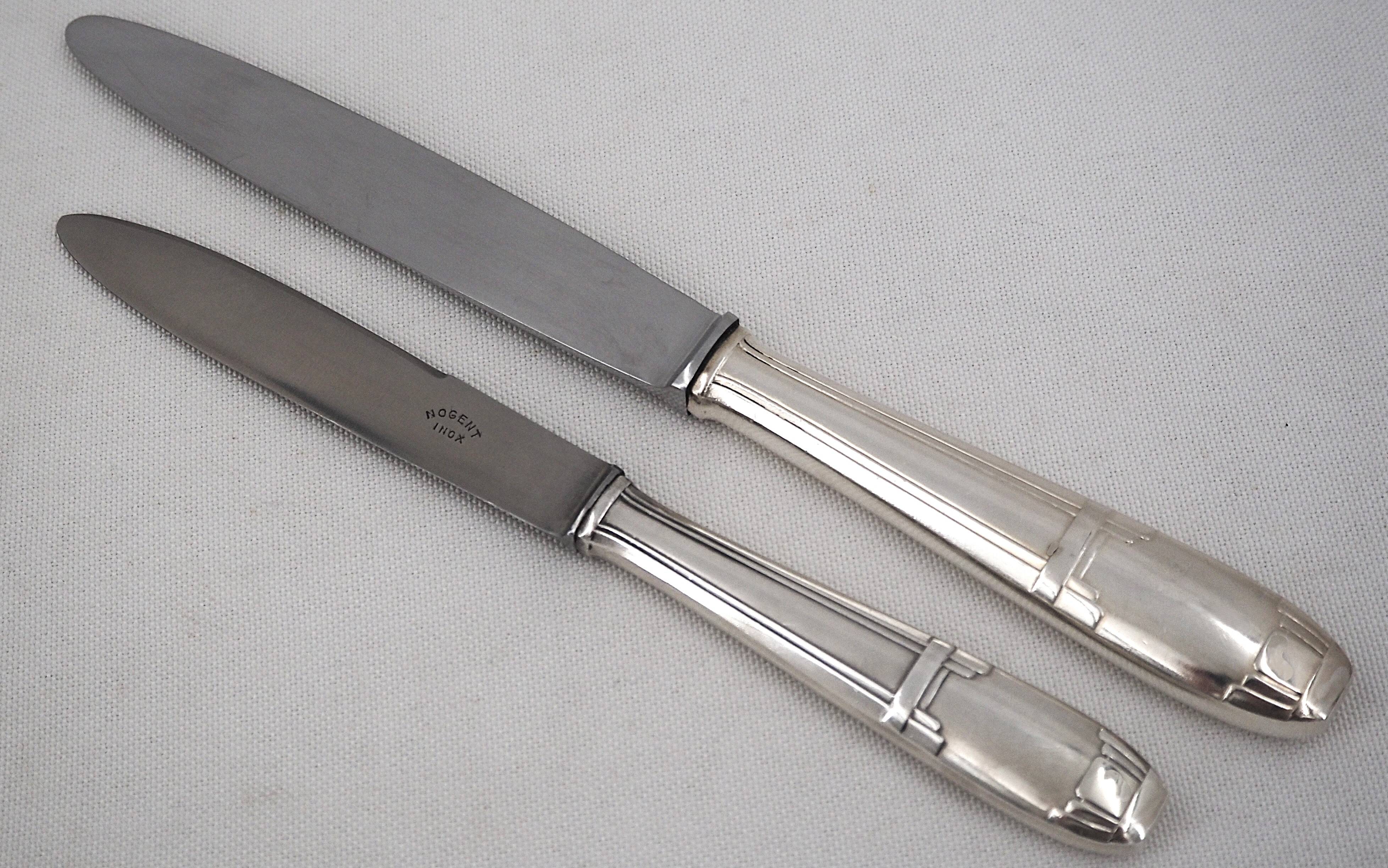 Share Art Deco cutlery set of 79 pieces, knives, silver-plated metal.