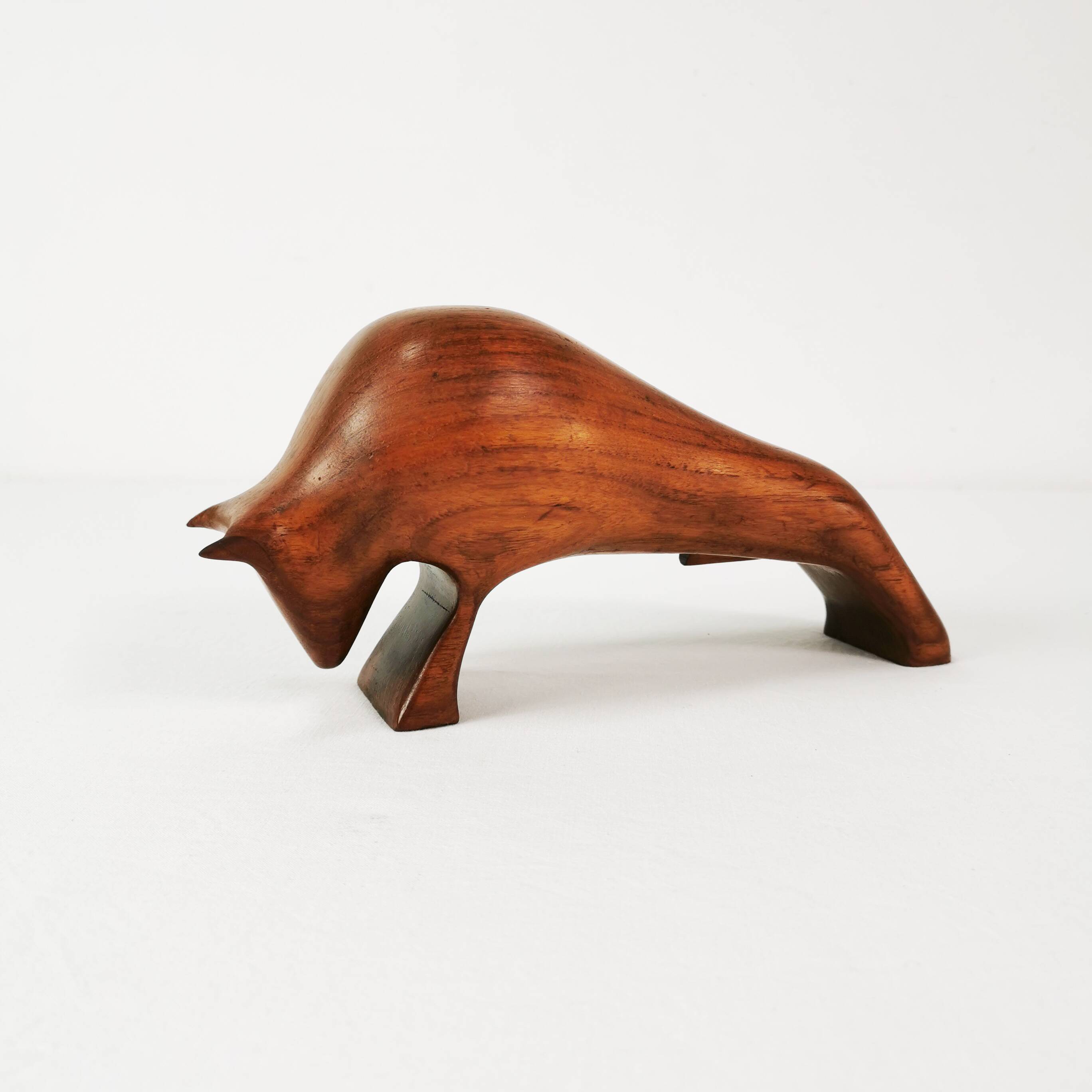 Modernist teak figurine of a bull, Denmark, 1960s.
