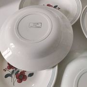 7 Salins Odile soup plates – raspberry flowers & blue border