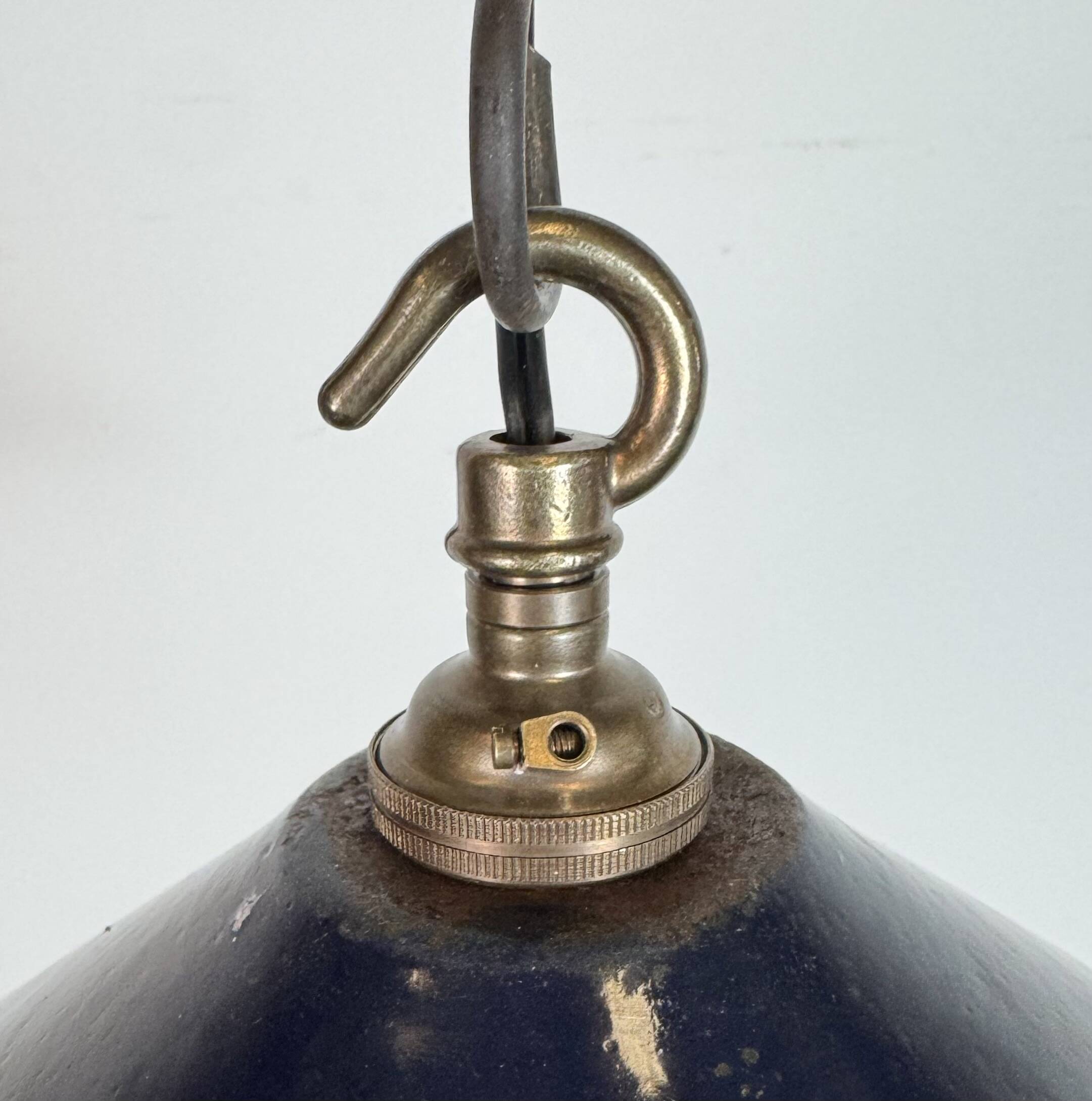 Industrial British Dark Blue Enamel Factory Pendant Lamp, 1950s