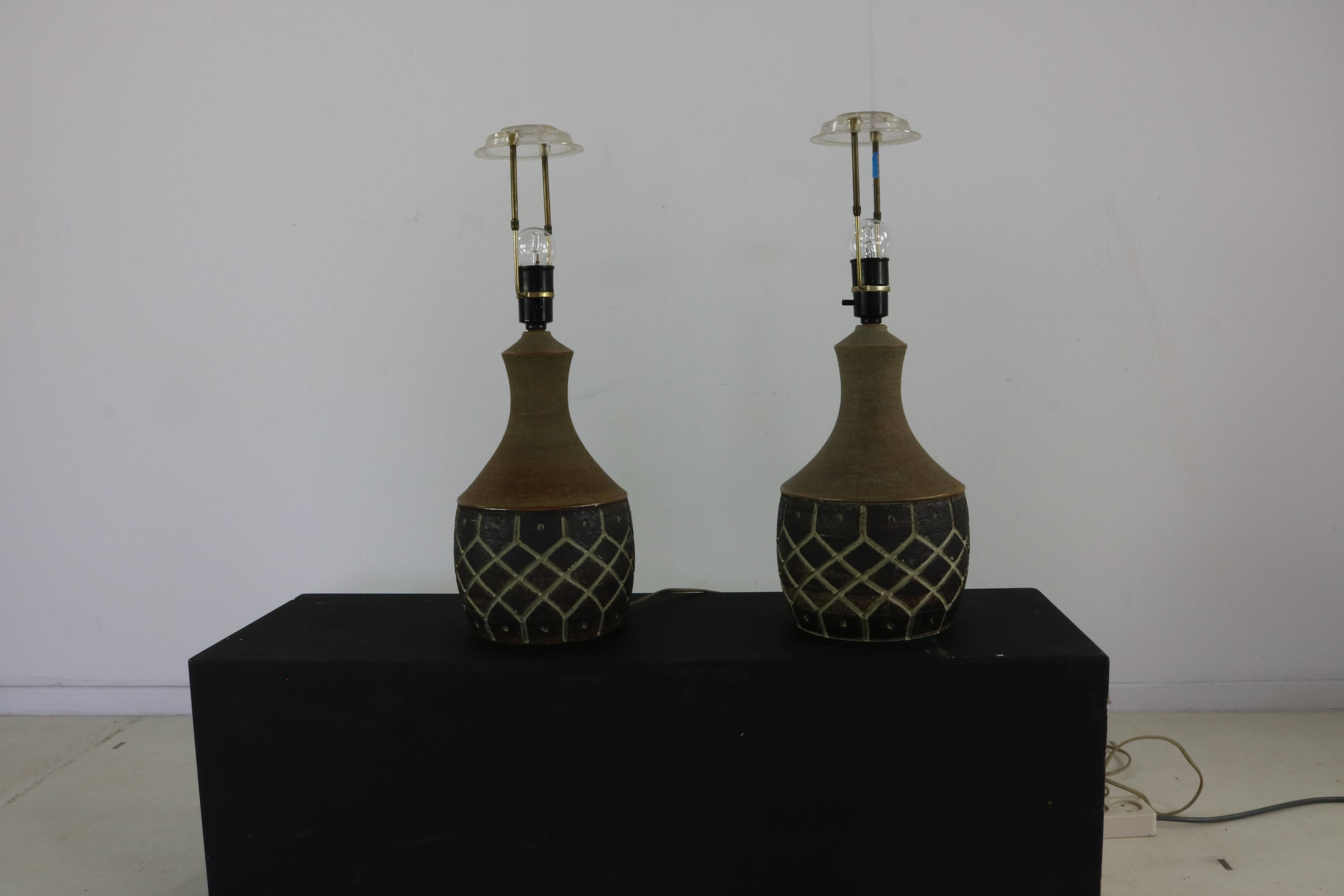 Set of two sixties design studio pottery table lamps for Chris Keramik Hasl