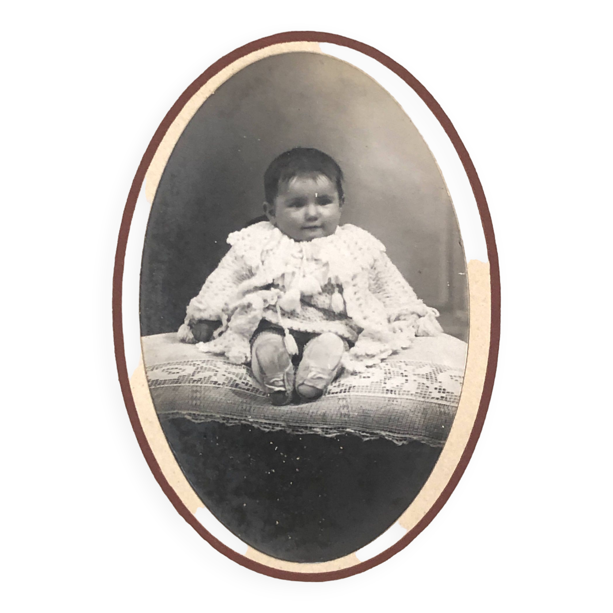 Oval Black and White Toddler Photo
