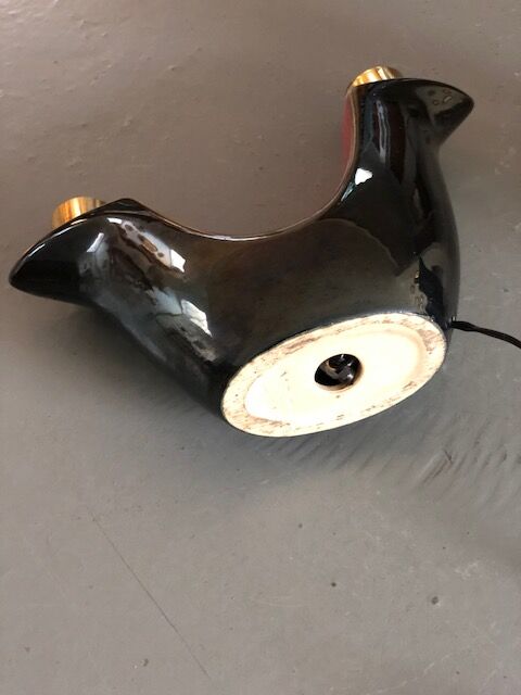 Pair of double fire lamps in red and black ceramic 50s