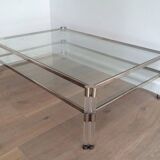 Large coffee table in plexiglass and chrome with a double glass top.