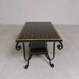 Table basse vintage avec 2 plateaux en verre avec impression des années 50