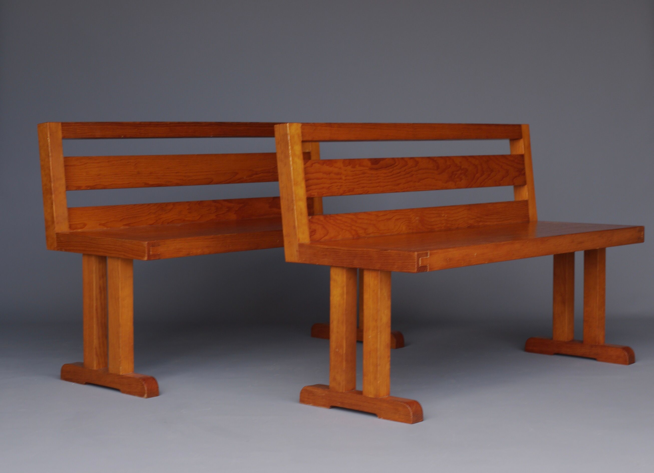 Pair of vintage scandinavian pine benches, 1970s