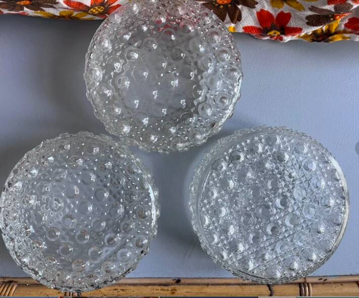 Set of three round glass bubble wall lights from the 70s/80s.