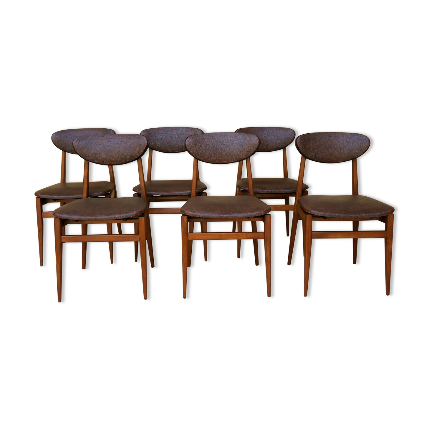 Set of 6 vintage wood and leatherette chairs