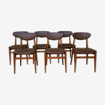 Série de 6 chaises vintage bois et skaï