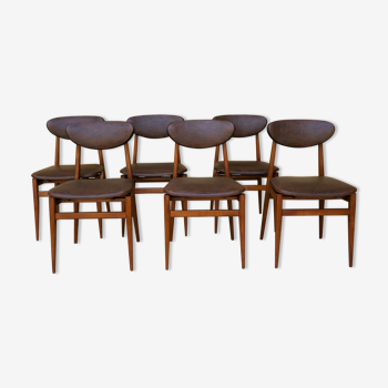 Set of 6 vintage wood and leatherette chairs