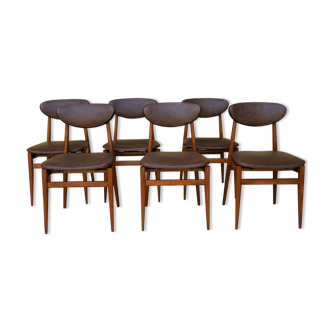 Set of 6 vintage wood and leatherette chairs