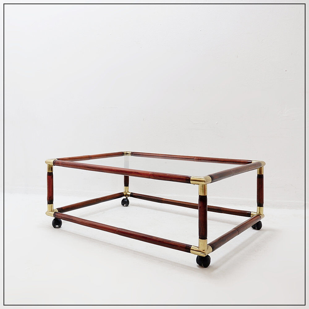 Bamboo and brass coffee table with glass top, 1960s.