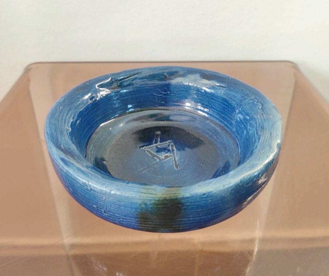 Vide-poches artisanal vintage bleu cobalt en céramique